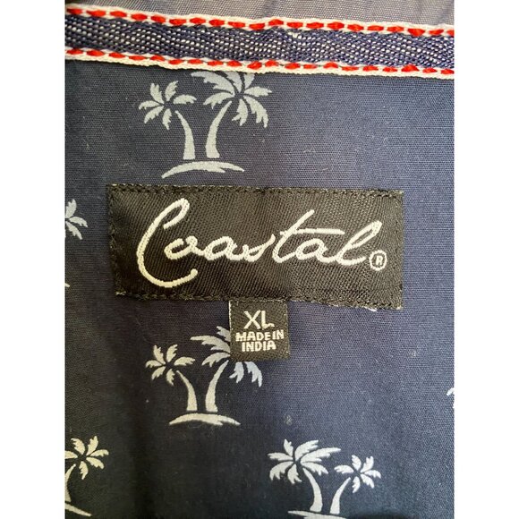 Coastal Mens Navy Blue Palm Tree Shirt Size XL Cotton Short Sleeve Button-Up - Picture 5 of 6